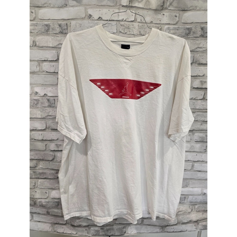 Nike Jordan 2XL Y2K Men's Graphic T-Shirt White Red Wing Center Jumpman Logo XXL